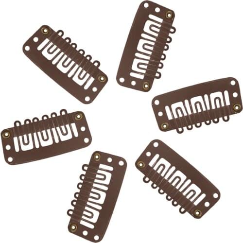 20pcs 3.2cm 6 teeth U Shape Snap Clips For Hair Extensions Wig Berets Cap Fix Clip-on Clips With Rubber BB Clips For Toupee DIY