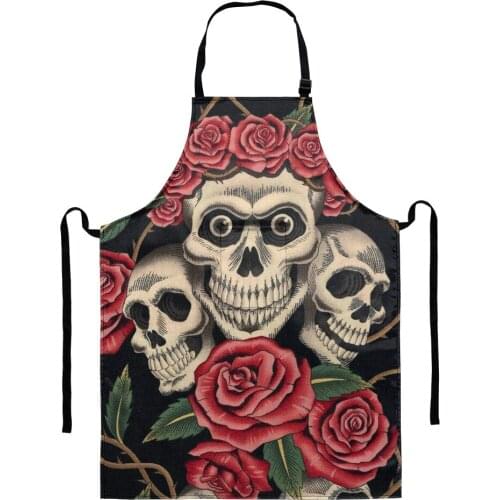 2021 Cooking Kitchen Apron For Woman Men Fashion Personality Gothic Skulls Printting Dinner Party Home Kitchen Cooking Bib Apron