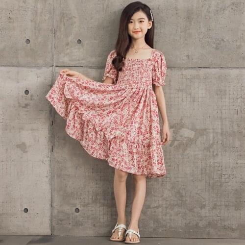 2021 Girl Dress Summer Kids Clothes Floral Print Princess Dress Elegant Party Dresses Children Clothing 4 6 8 10 12 14 Years