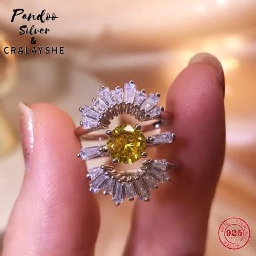 2021 Trend S925 Sterling Silver Jewelry 1:1 Copy, Variety of Wearing Sun Flower Crystal Set of Rings For Women Gif