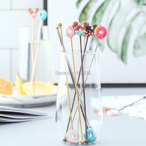300pcs Cute Resin Donut Stainless Steel Coffee Stir Bar Bar Cocktail Mixing Spoon Stirring Rod Silver Gold