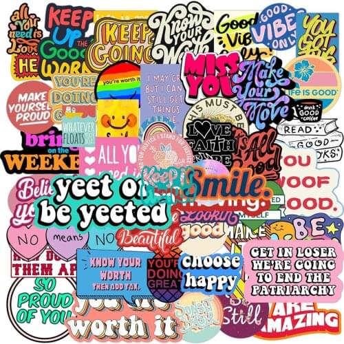 50pcs Inspirational English Phrases Graffiti Stickers For Notebooks Stationery Computer Sticker Scrapbooking Scrapbook Supplies