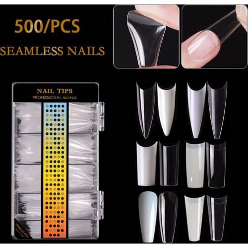 500Pcs/Box Artificial Nail Tips Full Cover Nails Colored Nail Tips Acrylic Transparent Nail Capsules French Manicure False Nails