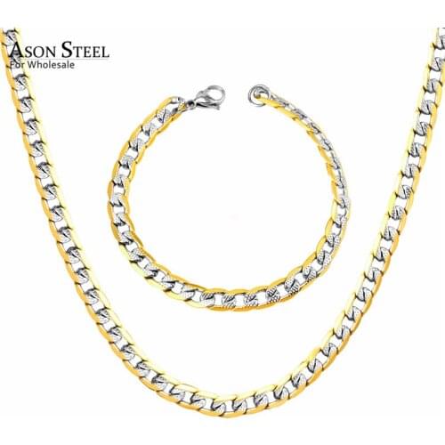 ASONSTEEL Women/Men 6MM/8MM/10MM Width Necklace Set Stainless Steel Necklace with Bracelet Cuban Chain for Diy Jewelry Making