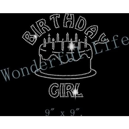 Free shipping hot fix Birthday Girl Rhinestone Transfer - Iron On DIY Bling - Birthday Cake Rhinestone Transfer