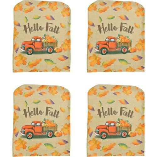 Thanksgiving Chair Covers Set Of 4, With Pumpkin Maple Leaf Printed, Fall Harvest Chair Back Covers Decorations