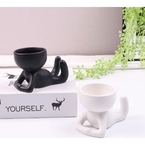 1PC Flower Pot Humanoid Ceramic Portrait Fleshy Succulent Cute Home Garden Decoration Vase Pots For Plant Desktop Bonsai Of D6K7
