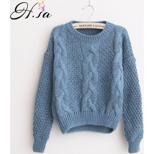 H.SA Winter Warm Sweaters and Twisted Pullovers Women Casual Short Feminino Knitted Sweater Jumpers Cheap Sweaters China sueter