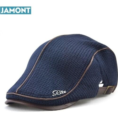 JAMONT High Quality English Style Winter Woolen Elderly Men Cap Thick Warm Beret Hat Classic Design Vintage Visor Cap Snapback