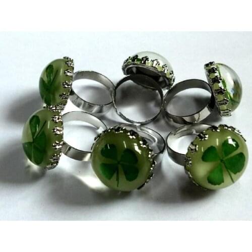 12 PCS Real Four Leaf Clover glow fashion cool shamrock ring