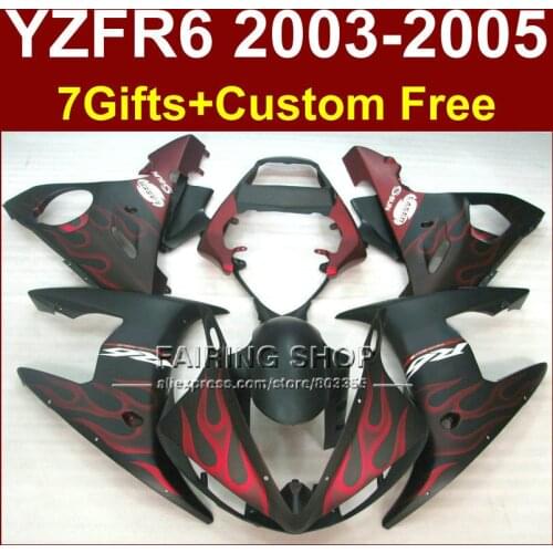 Red flames in black body repair parts for YAMAHA R6 fairing kit 03 04 05 YZF R6 2003 2004 2005 Motorcycle fairings sets OH64