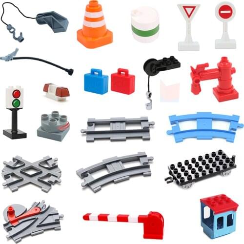 Vehicle orbit Sets Bricks Railway Big rail Building Blocks trailer accessory DIY Children Toys Compatible with Duplo track Gift