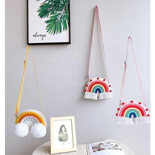 Nordic Cotton Woven Rainbow Childrens Rainbow Messenger Bag Colorful Crossbody Bags Small Satchel Cute Kids Coin Purse