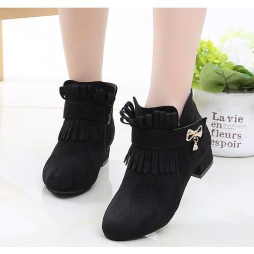 2019 fashion new girls boots childrens big childrens ankle boots princess boots warm cotton tassel shoes