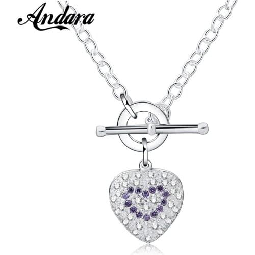 New 925 Sterling Silver Necklace With Zircon Crystal Heart Pendant Necklace For Women Jewelry Gifts