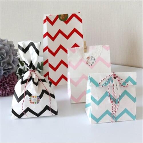New paper bag Stand up Wave colored paper bags 24x13x8cm Favor Open Top Gift Packing paper Treat gift Bag wholesale