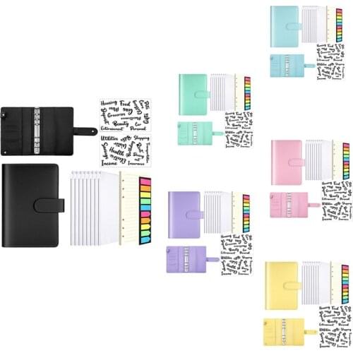 A6 PU Notebook Binder Budget Planning Notepad 6-Ring Binder Cover, Loose-Leaf Paper And Neon Page Maker Saving