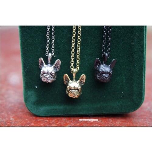 Retro hippie French Bulldog necklace punk French Bulldog jewelry Antique bronze/gun black plated 12pcs/lot
