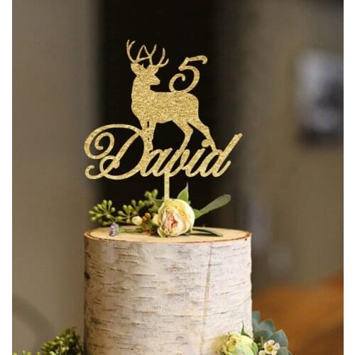 Personalized Birthday Shower Gold Cake Toppers Wood Glitter Paper New Custom Mr Mrs Love Deer Wedding Cake Topper Party Decor