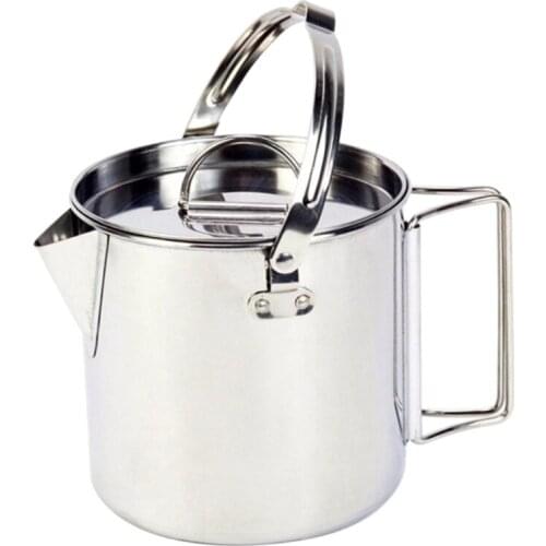 Camping Kettle Stainless Steel Outdoor Cooking Kettle 1.2L Pot for Hiking Picnic 24BD