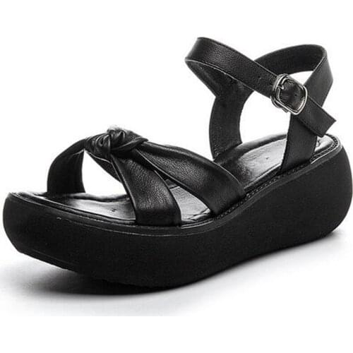 Hot 2021 New Open Toe Top Cowhide Sandals Fashion Shoes Summer Thick Bottom Increased Sandals Classic Retro Women Sandal Shoes