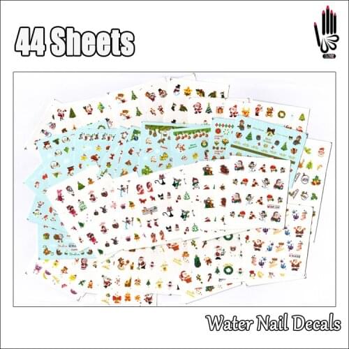Nail Art Sticker 44Sheets/Lot Mixed Christmas Trees Snowman Water Transfer Nail Art Sticker DIY Art Decal Decoration 44 Designs