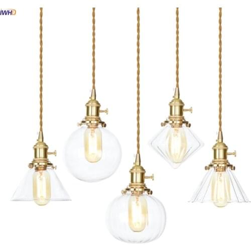 IWHD Japanese Style Nordic LED Pendant Lamp Dinning Living Room Light Glass Ball Copper Hanging Lights Edison Hanglamp Luminaire