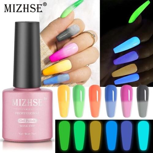 MIZHSE 7ML Luminous Gel Nail Polish Glow In Dark Color Thermal Color Change Semi Permanent Soak Off UV LED Gel Varnish Nail Art