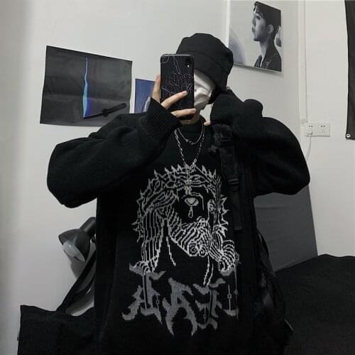 Harajuku Sweater Women Man Punk Streetwear Jacquard Print Knitted Pullover Korean Fashion Pull Jumper Unisex Autumn 2020