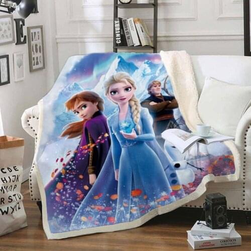 Disney Popular Cartoon Frozen Princess Elsa Patterned Comfortable Plush Blanket Sofa Bed Office Nap for Children and Adults