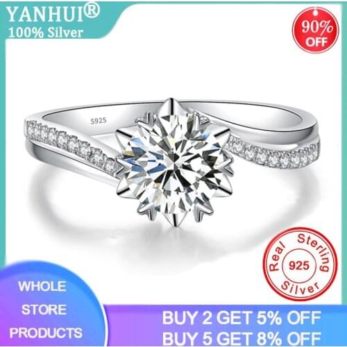 YANHUI 925 Sterling Silver Glittering Cubic Zirconia Female Rings For Women Wedding Engagement Jewelry New 2021 Romantic Gifts