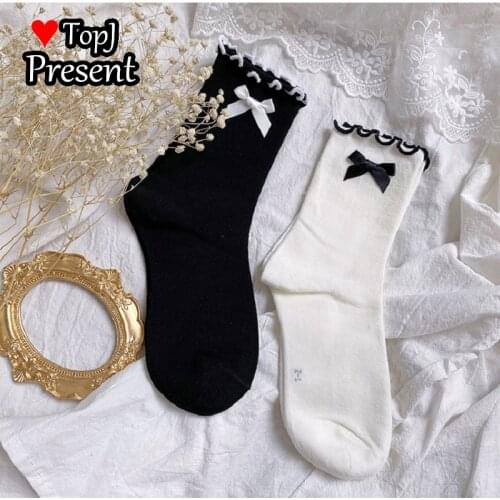 Japan bowknot cotton tube socks sweet lolita students basic JK socks harajuku socks