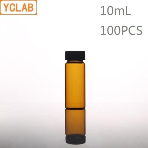 YCLAB 100PCS 10mL Glass Sample Bottle Brown Amber Screw with Plastic Cap and PE Pad Laboratory Chemistry Equipment