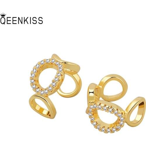 QEENKISS EG678Fine Jewelry Wholesale Fashion Woman Girl Birthday Wedding Gift Round AAA Zircon18KT Gold White Gold hoop Earrings