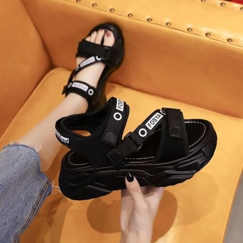 2021 Summer Canvas Sandals For Women Hook Loop Sports Platform Sandals Women Street Style Flat Wedge Shoes Woman
