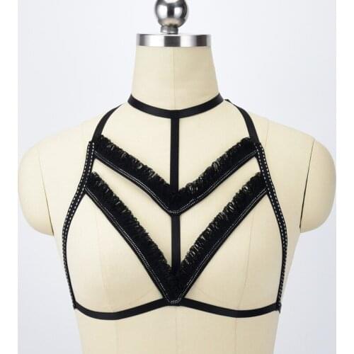 Harajuku Gothic Lingerie Bondage Harnes Belt cage bra Suture Style Tassel Pole Dance Fetish Wear Top Body Harness
