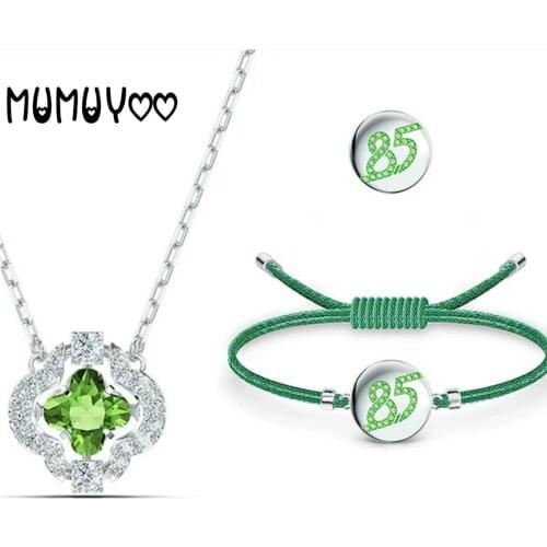 Fashion Jewelry High Quality 2020 Charm Clover Green Beating Crystal Women Necklace Number 85 Geometric Pendant Necklace