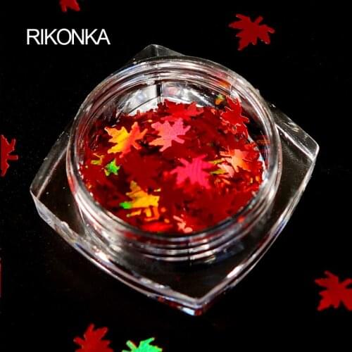 1 Box Laser Fall Leaves Shape Nail Glitter Holographic Sequins Chameleon Nail Art Glitter Flakes Maple Leaf Decoration Manicure