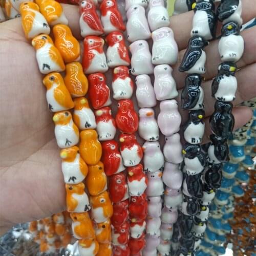 10pcs 10x17mm Hand Painted Penguin Ceramic Beads DIY Accessories Loose Orange/Red/Pink/Black Color Animal Ceramics Bead Jewelry