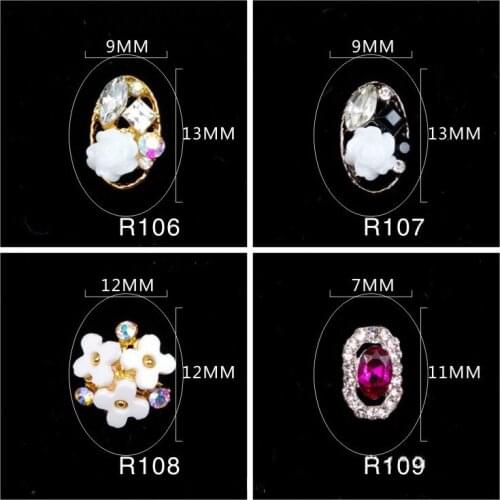 10pcs each latest nail art alloy jewelry metal charms luxury rose and gemstone nail decoration