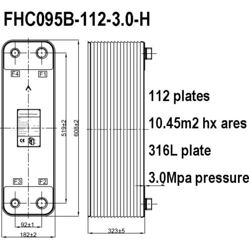 112 Plates 10.45m2 Brazed Plate Heat Exchanger, 316L Stainless Steel Customized Water Heat Exchanger