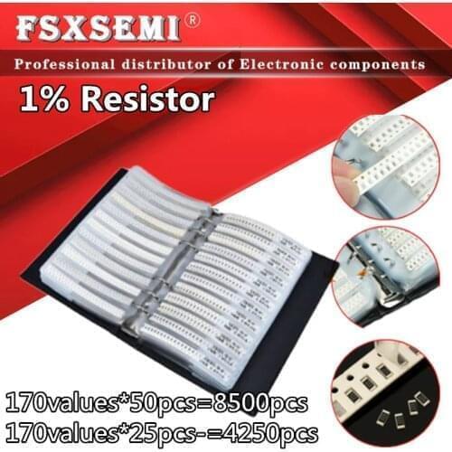 170values*50pcs/25pcs 8500pcs 4250pcs 0805 0R~10M 1% Resistor Sample Book SMD Assorted Kit 10K 100K 1K 1R 100R 220R