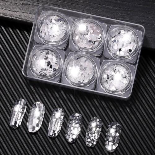 6 Boxes/Set Starry Nail Sequins Handcraft Colorful Holographics Flakes Paillette Tool DIY Nail Art Decorations