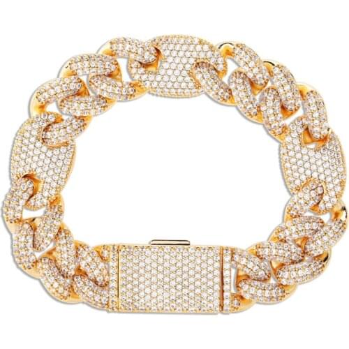 16MM Hip Hop Miami Cuban Chain Iced Out Bracelet Rapper Jewelry Cubic Zirconia Gold Sliver GC002
