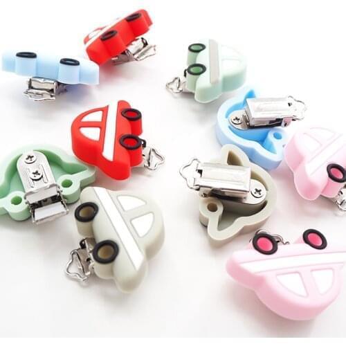 Chenkai 10PCS Silicone Car Clip Baby Pacifier Clip Teether BPA Free DIY Nursing Soother Clips Chains Nipple Bead Accessories