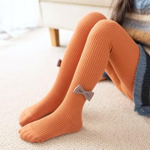 Children Girls Spring Cotton Ribbed Pantyhose Autumn Toddler Kids Princess Knit Bow Tights Newborn Infant Pants Baby Accessories
