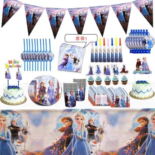 Disney Frozen 2 Party Blue Cartoon Characters Themes Disposable Tableware Plates Birthday Party Decorations Kids Favor Supplies