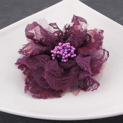 Elegant Women Handmade Purple Organza Lace Fabric Chrysanthemum Rose Flower Brooches Lapel Pins Party Wedding Jewelry Gifts