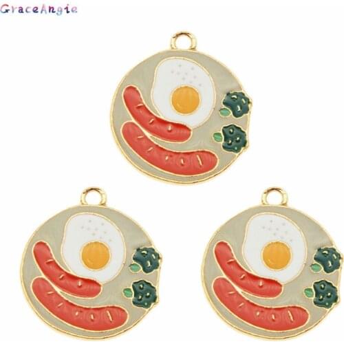 GraceAngie 4pcs/lot Kawaii Flatback White Fried Eggs Alloy Earring Charms Cute Bracelet Keychain Small Pendant Jewelry Make Tops