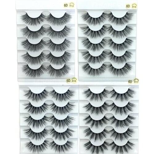 LEKGAVD 5 Pairs 6D Faux Mink Hair False Eyelashes Natural Long Wispies Lashes Handmade Cruelty-free Criss-cross Eyelashes
